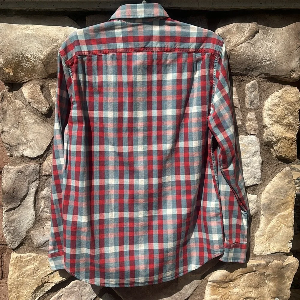 J. Crew Men’s Flannel Heavyweight Red Blue Button Down Sz Medium Preppy NWT